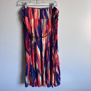 Multiples Abstract A-Line Skirt with wooded beaded belt size XLP